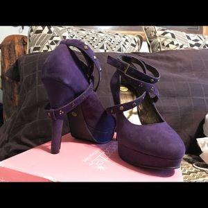 Purple platform strappy heels